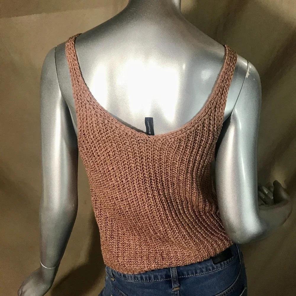 Moon & Madison Medium Knit Tank Top Blouse Boho Neutral Tan Blush